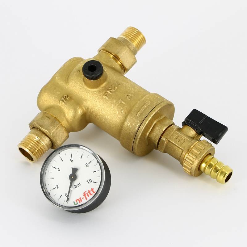 Фильтр промывной Uni-Fitt ВН 1/2 x 3/4 с редукционным соединением и манометром 100 мкм 217A2310