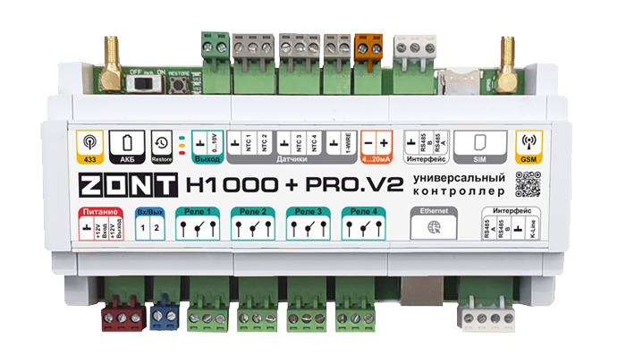 Универсальный контроллер ZONT H1000+ Pro.V2 4G LTE Wi-Fi Ethernet ML00006584