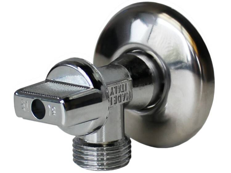 Кран шаровой угловой для стиральных машин Everline 1/2 НН ручка-бабочка с розеткой EV911212