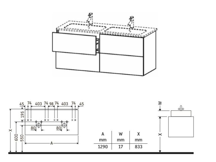 Тумба под раковину Duravit L-Cube 1290x481x550 мм подвесная белый матовый LC625901818