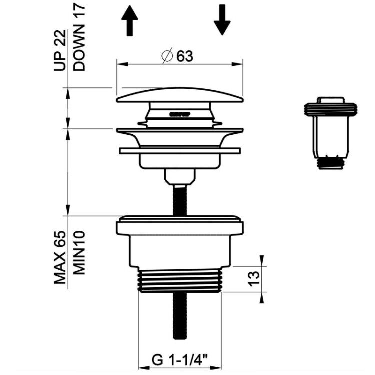 Донный клапан Gessi VENTI20 1 1/4 нажимной цвет Copper PVD 01421030