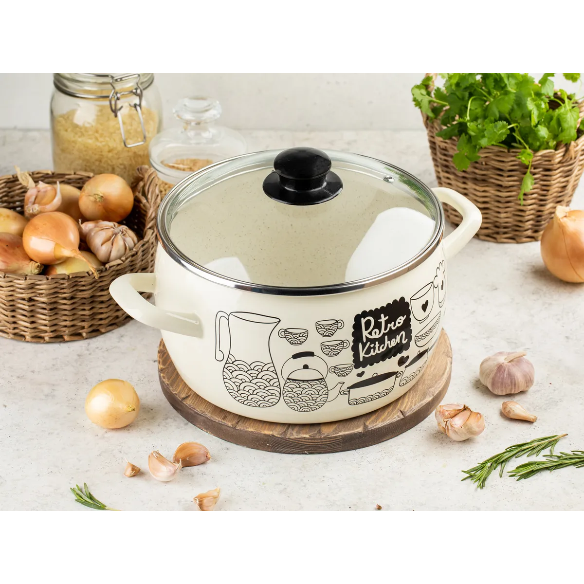 Кастрюля эмалированная Metrot Ретро 5.7 л 7290