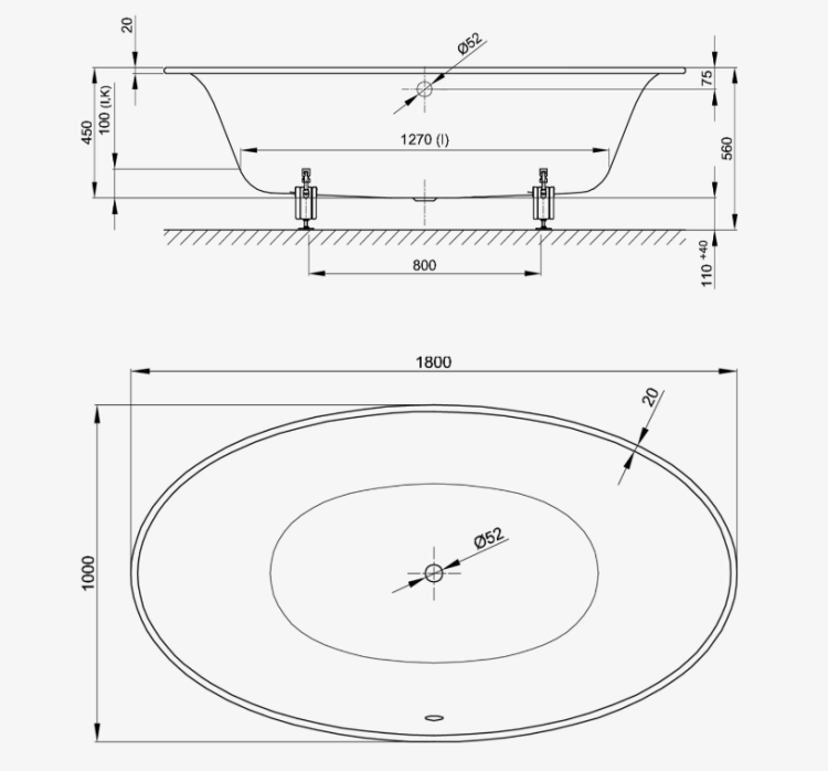 Ванна Bette BetteEve Oval 1800x1000x450 мм BetteGlasur® Plus цвет белый 6043000PLUS