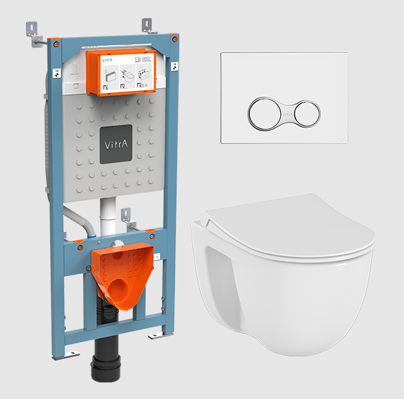 Комплект унитаз подвесной безободковый VitrA S40 Rim-ex с инсталляцией и кнопкой смыва 9860B0037200