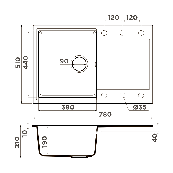 Кухонная мойка Omoikiri Daisen 78-BL Artgranit 78x51 см черный 4993327