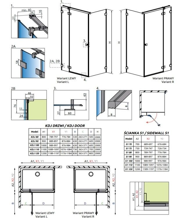 Душевая дверь Radaway Essenza Pro KDJ 1000x2000 мм левая, золото шлифованное, стекло прозрачное 100971009901L