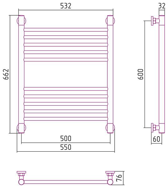 Полотенцесушитель водяной Сунержа Богема 500x600 мм шампань 020-0220-6050