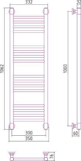 Полотенцесушитель водяной Сунержа Богема+ 300x1000 мм без покрытия 00-0220-1030
