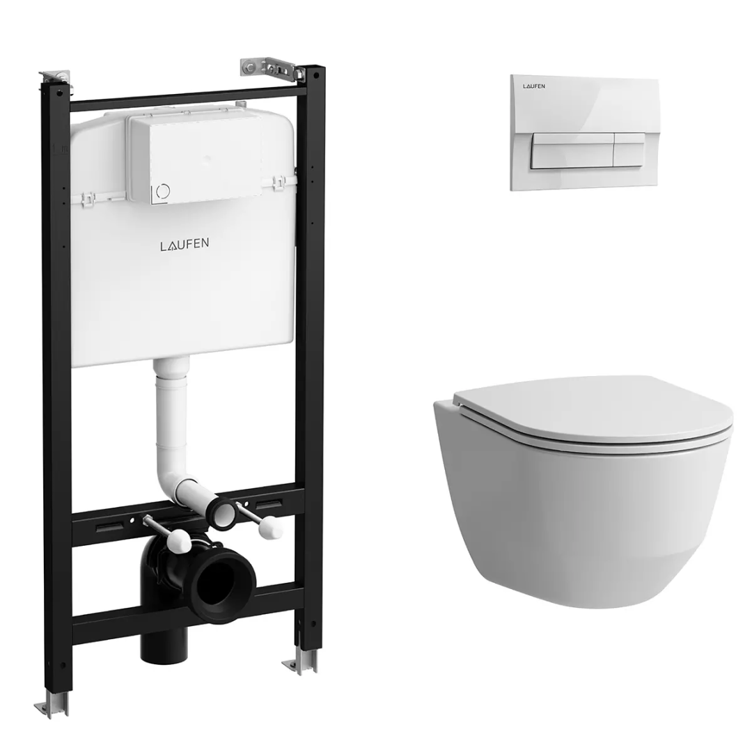 Комплект 4 в 1 VitrA PRO: унитаз подвесной Rimless, инсталляция, сиденье Slim, панель белая Z.RU93.0.761.6