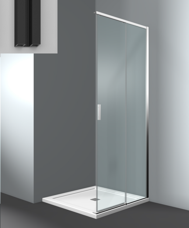 Дверь, VismaraVetro, Serie 7200, шв 970-990-2000, петли-справа, черный матовый, цвет стекла-прозрачный