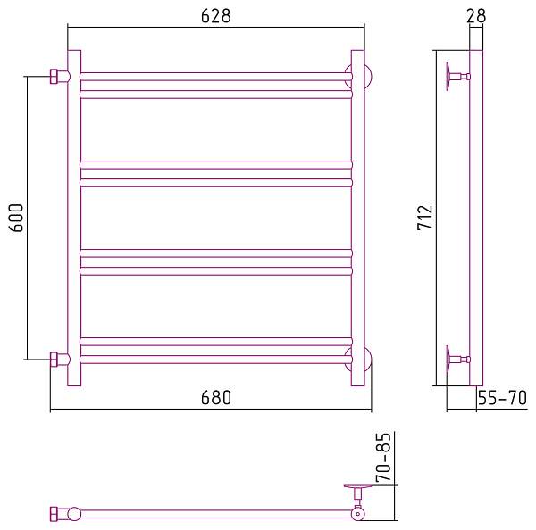 Полотенцесушитель водяной Стилье Версия-Б1 60x60 см черный 17611-6060
