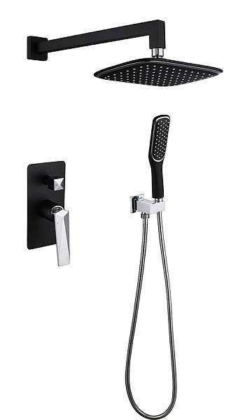 Душевая система Boheme Venturo встраиваемая со смесителем верхним и ручным душем черный глянцевый/хром 374-B