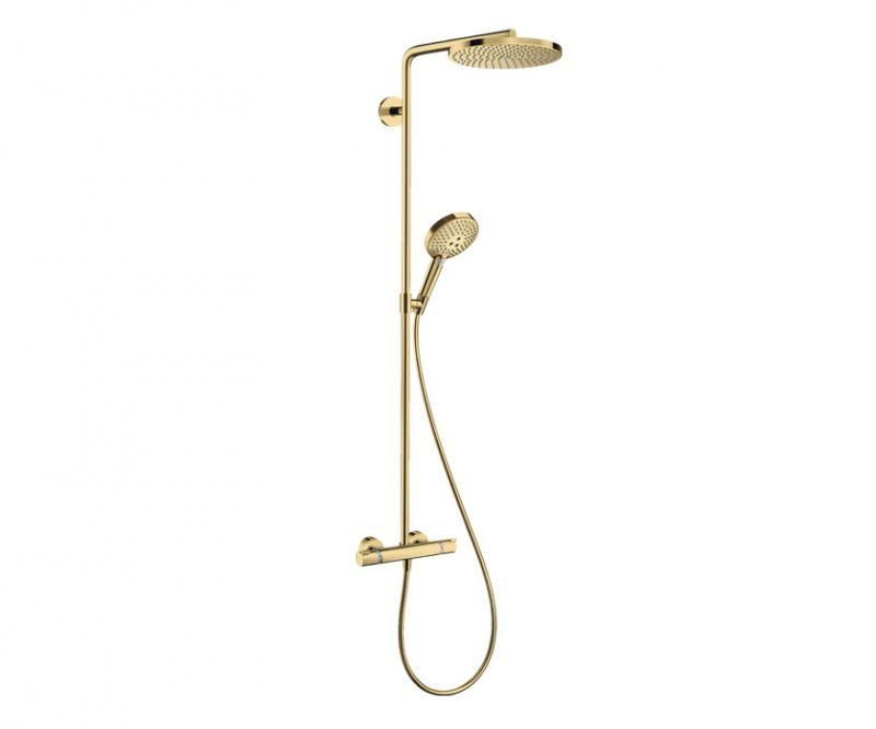 Душевая система Hansgrohe Raindance Select S Showerpipe 240 1jet PowderRain с термостатом золото 27633990