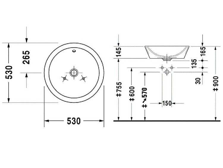 Раковина накладная Duravit Starck 1 530x530 мм без отверстия для смесителя 0447530000