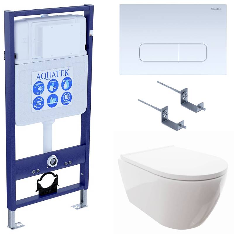 Комплект инсталляции 4 в 1 AQUATEK ПОЛАРИС-013 (рама INS-0000012, крепеж KKI-0000002, клавиша KDI-0000013, унитаз AQ0700-00 soft-close) INS-0000012/KKI-0000002/KDI-0000013/AQ0700-00