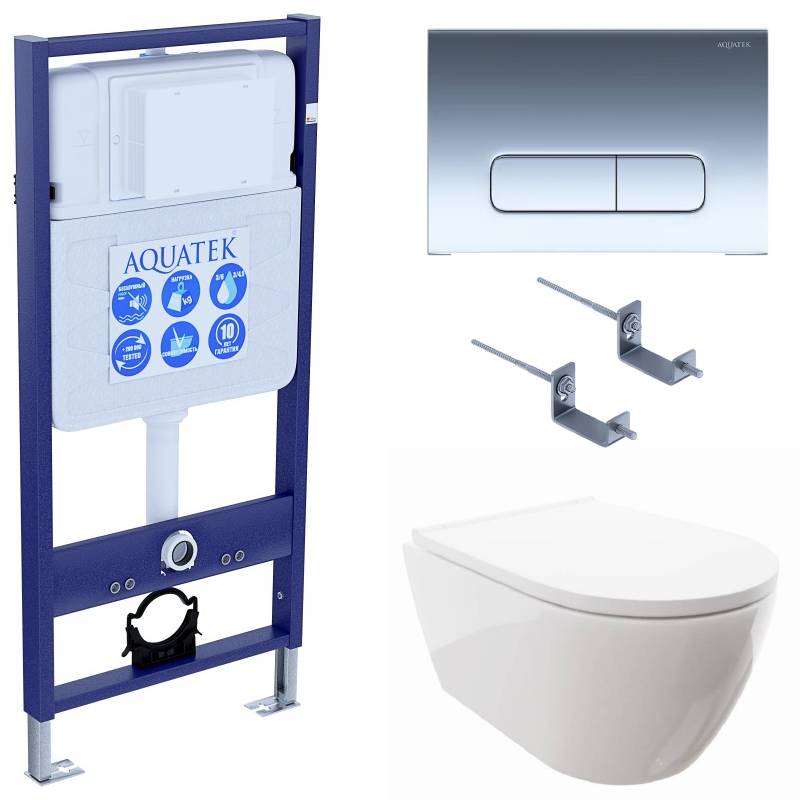 Комплект инсталляции 4 в 1 Aquatek Поларис (рама Standard, унитаз AQ0700-00, сиденье soft-close, панель KDI-0000016) ПОЛАРИС-016