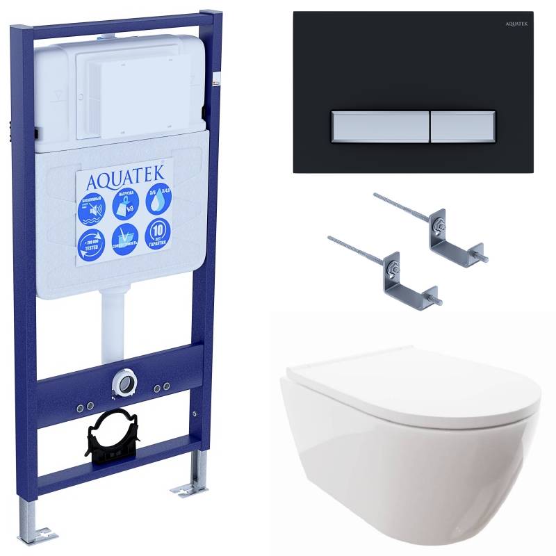 Комплект инсталляции 4 в 1 Aquatek Поларис (рама Standard, унитаз AQ0700-00, сиденье soft-close, панель KDI-0000026) ПОЛАРИС-026