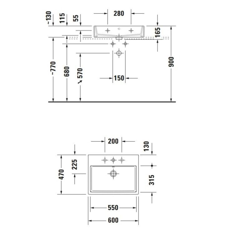 Раковина Duravit Vero Air 600x470 мм шлифованная без отверстий под смеситель 2350600028
