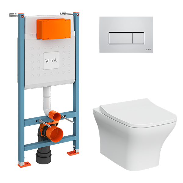 Комплект инсталляции с подвесным унитазом VitrA L-Box Zentrum Square хром глянцевый 9875B0037201