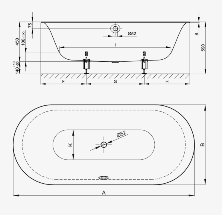 Ванна Bette BetteLux Oval 1700x750 мм встраиваемая BetteGlasur Plus цвет Snow 3465-440PLUS