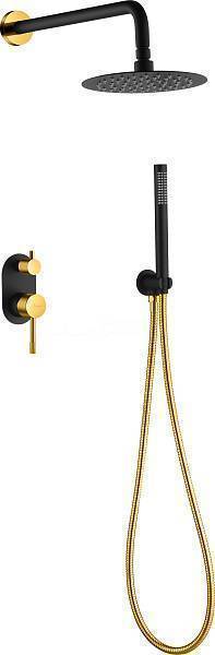 Душевой комплект Boheme Uno смеситель встраиваемый с верхним и ручным душем black/gold 464-BG