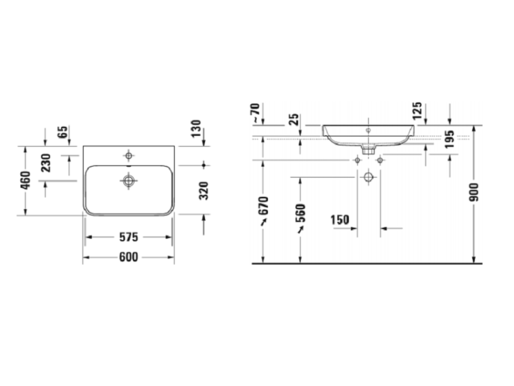 Раковина Duravit Happy D.2 Plus 600x460 мм без отверстия для смесителя белый/антрацит матовый 2360606160