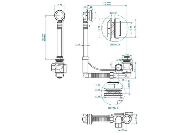 Слив-перелив для ванны THG Frivole для механизма Geberit, цвет золото G2RF01302