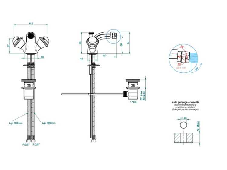 Смеситель для биде THG Papillon никель A2JB013202