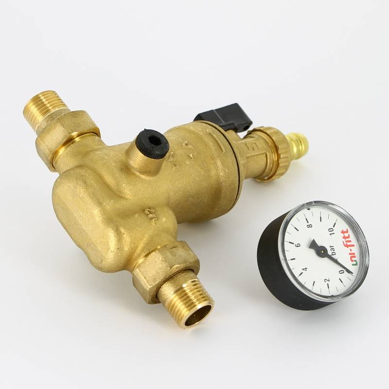 Фильтр промывной Uni-Fitt ВН 1/2 x 3/4 с редукционным соединением и манометром 100 мкм 217A2310