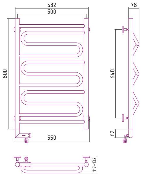 Полотенцесушитель электрический Сунержа Элегия 2.0 500x800 мм левый без покрытия 00-5218-8050
