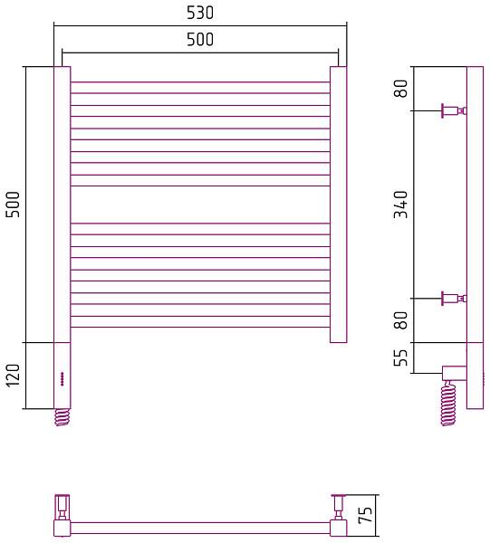Полотенцесушитель электрический Сунержа Модус 3.0 500x500 мм левый матовый черный 31-5700-5050