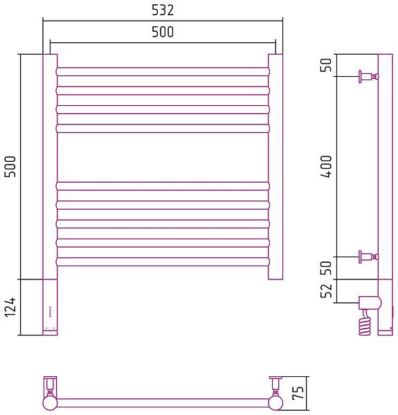 Полотенцесушитель электрический Сунержа Богема 3.0 500x500 мм левый золото 03-5804-5050