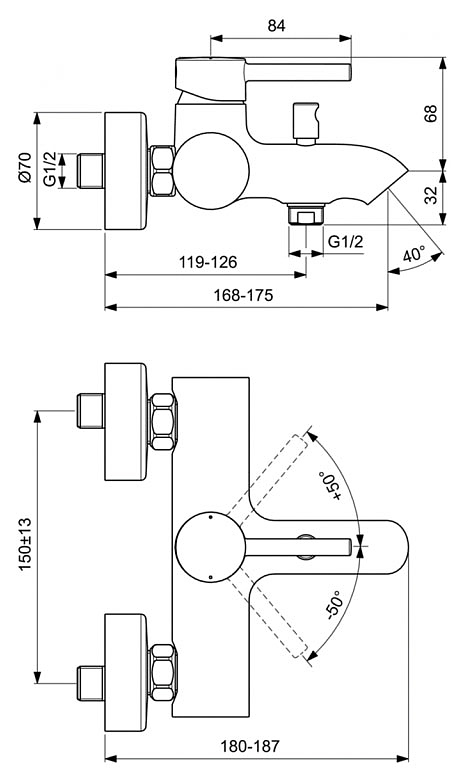 Смеситель для ванны Ideal Standard Ceraline черный хром BC199U4