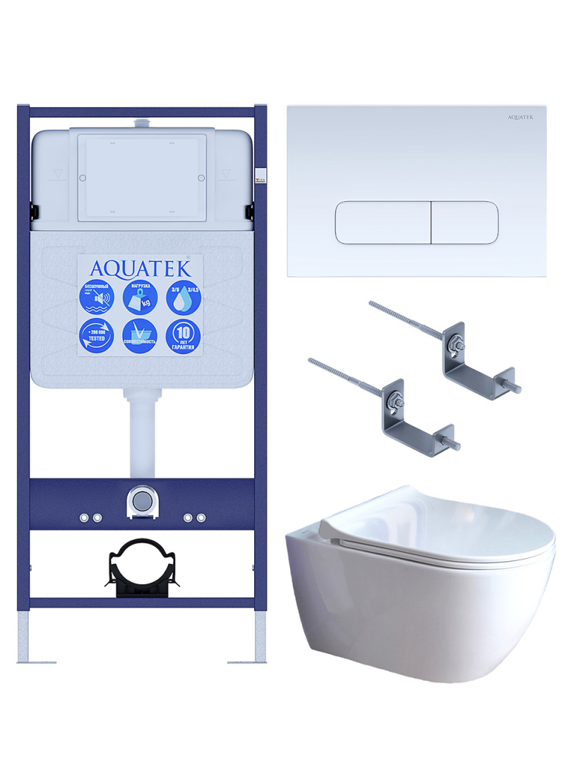 Комплект инсталляции 4 в 1 Aquatek Поларис (рама Standard, унитаз AQ0700-01, сиденье soft-close, панель KDI-0000013) ПОЛАРИС-01-013