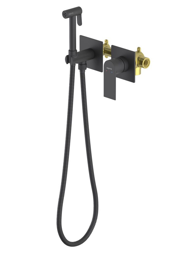 Комплект для гигиенического душа Aquanet Лира встроенный 2 отверстия матовый черный AQ1420MB