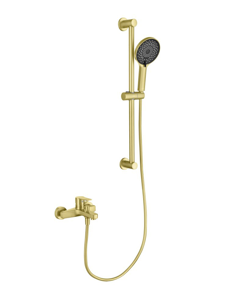Смеситель для ванны Aquanet Лугано с душевым гарнитуром 3jet шлифованное золото AQ1748BG