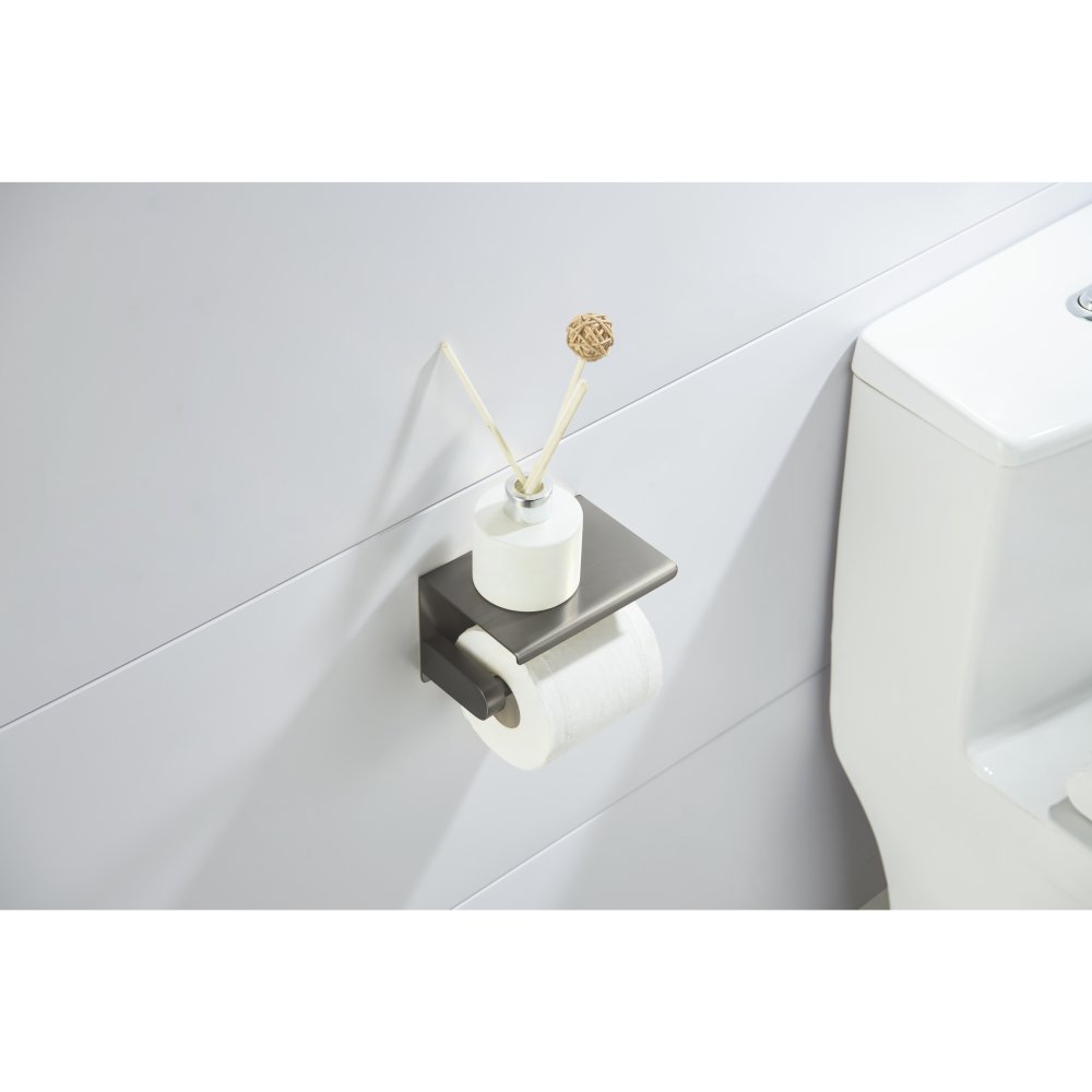 Бумагодержатель с полкой Aquanet Europa AQ4939BGM оружейная сталь шлифованный черный хром AQ4939BGM