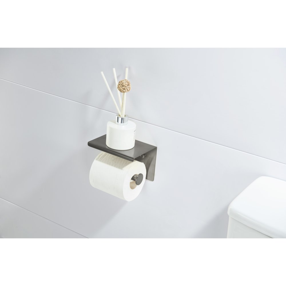 Бумагодержатель с полкой Aquanet Europa AQ4939BGM оружейная сталь шлифованный черный хром AQ4939BGM