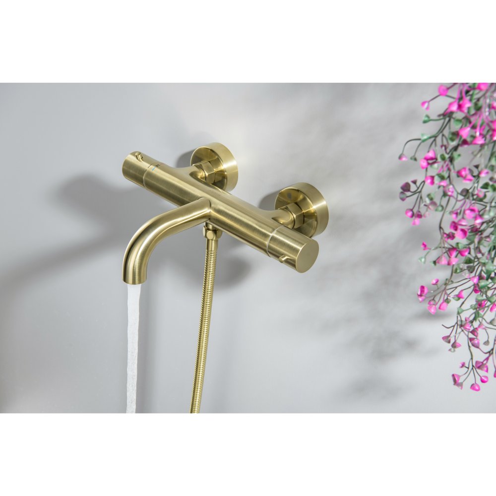 Смеситель для ванны термостатический Aquanet Европа шлифованное золото AQ1343BG