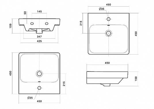 Комплект AQUATON Сканди 45 тумба Белый / Дуб Верона, раковина Адриана 45 1A2516K0SDB20