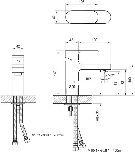 Смеситель для умывальника RAVAK Chrome CR 012.00 без донного клапана X070041