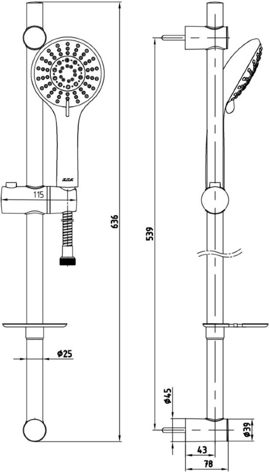 Душевой гарнитур TOPAZ LOGICA 5 режимов 110 мм 102146027EX