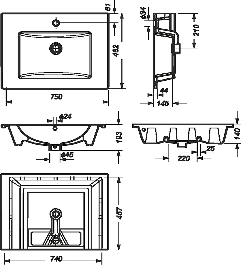 Умывальник Salini Quadro 75 WB.FN/Quadro/75-C/WHT.G/S1