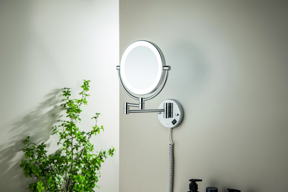 Зеркало косметическое настенное с подсветкой Aquanet 5x увеличение хром AQ4915CR