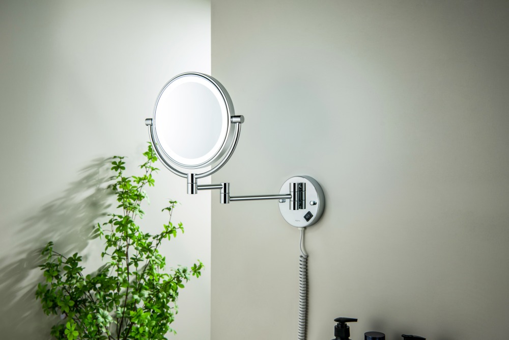 Зеркало косметическое настенное с подсветкой Aquanet 5x увеличение хром AQ4915CR