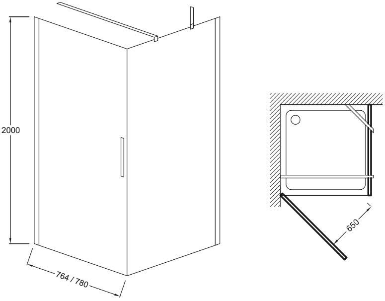 Дверь на петлях Jacob Delafon Contra 80 см серебро E22T81-GA