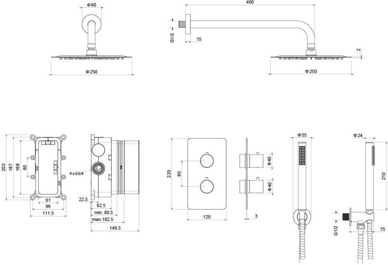 Душевой комплект 3 в 1 Aquanet Европа 2 режима матовый черный AQ1376MB