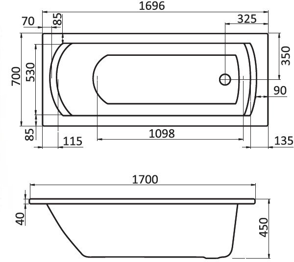 Ванна акриловая прямоугольная Santek Монако 170х70 см 1.WH11.1.979
