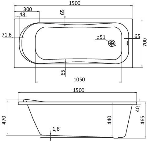 Ванна акриловая Santek Тенерифе прямоугольная 150х70 см 1.WH30.2.213