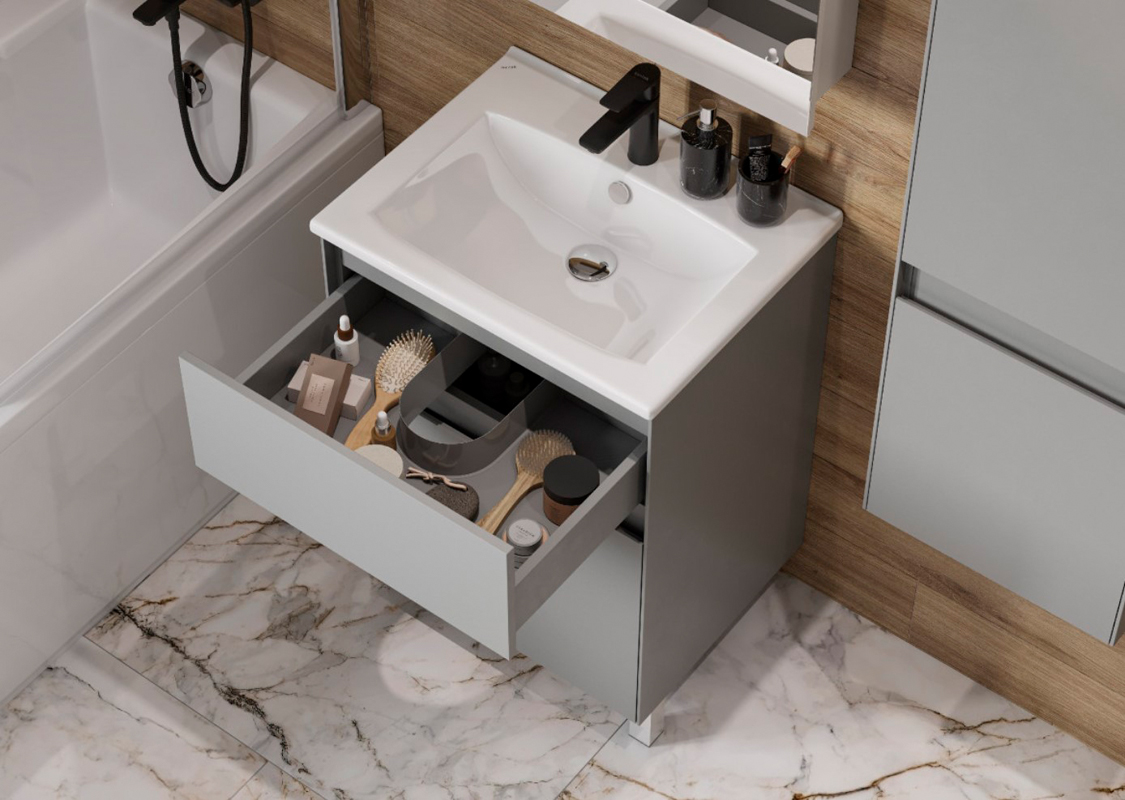 Комплект тумба-умывальник Aquaton Форест 60 Туманный серый и раковина Элина 60 1A2782K0FR4D0